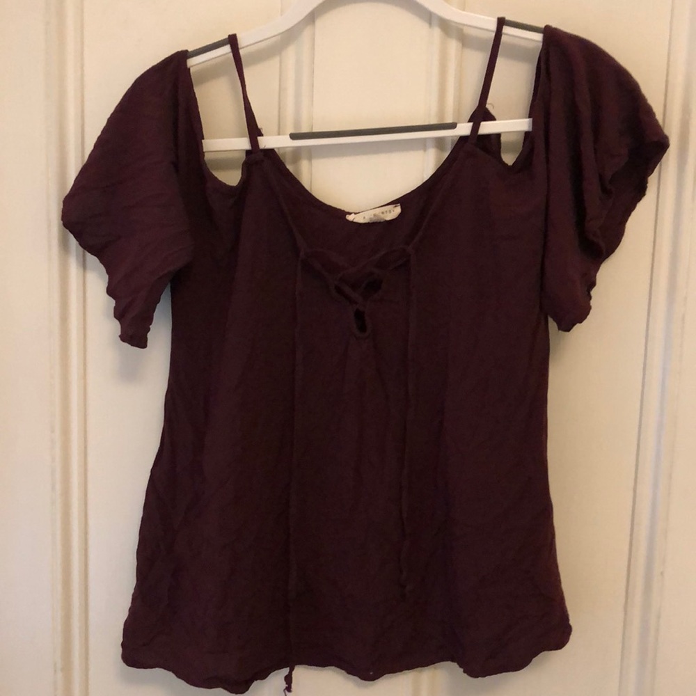 Maroon Tie-Up Cold Shoulder Top